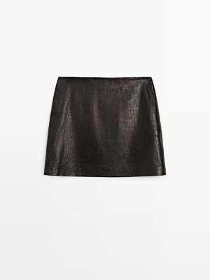 Spódnica Mini Ze Skóry Nappa W Krokodyli Wzór - Brązowy - - Massimo Dutti - Kobieta