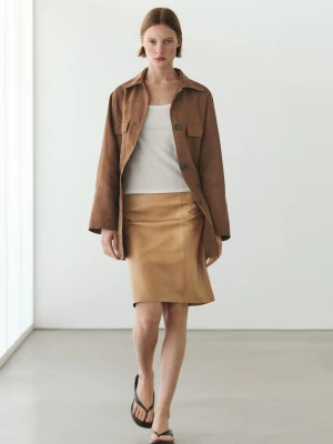 Spódnica Mini Ze Skóry Nappa - Wielbłądzi - - Massimo Dutti - Kobieta