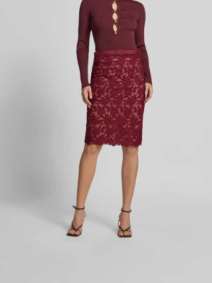 Spódnica o kroju slim fit z obszyciem z koronki na całej powierzchni Self Portrait Bordowy