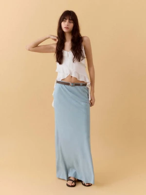 Spódnica o prostym kroju z mieszanki lnu błękitny - Dziewczyna - - MANGO TEEN