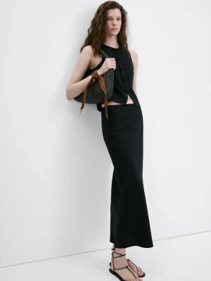 SpÃ³dnica o prostym kroju z mieszanki lnu czarny - Kobieta - - MANGO