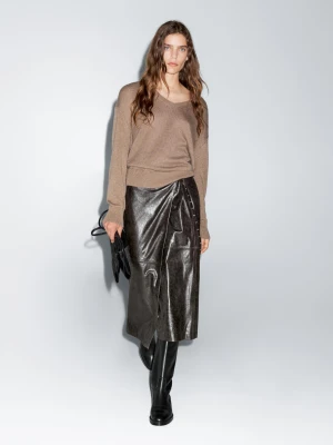 Spódnica Pareo Średniej Długości Ze Skóry Nappa - Brązowy - - Massimo Dutti - Kobieta