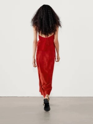Spódnica Pareo Z Zamszowej Skóry - Czerwony - - Massimo Dutti - Kobieta