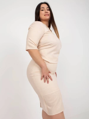 Spódnica plus size brzoskwiniowy elegancki długość midi podszewka suwak Lakerta