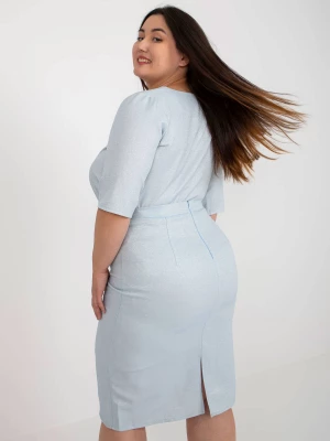 Spódnica plus size jasny niebieski elegancki długość midi podszewka suwak Lakerta