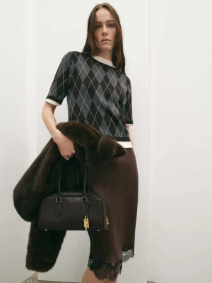 Spódnica satynowa z koronką brązowy - Kobieta - - MANGO