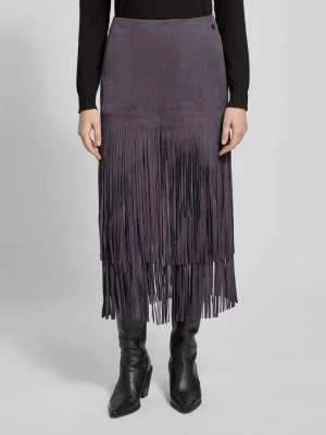 Spódnica skórzana z frędzlami i zamkiem błyskawicznym z tyłu Marc Cain