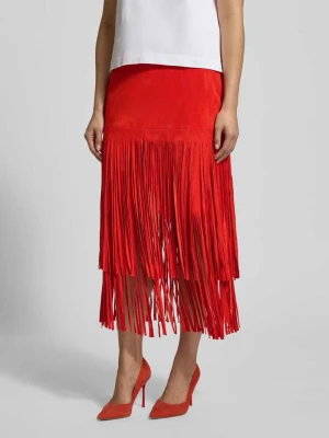 Spódnica skórzana z frędzlami i zamkiem błyskawicznym z tyłu Marc Cain