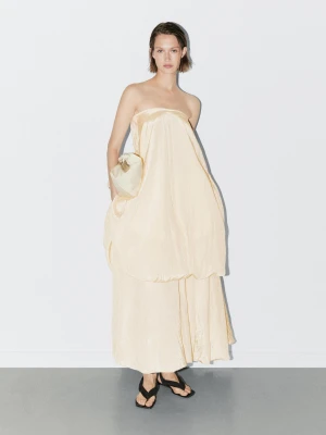 Spódnica Średniej Długości Balloon Z Efektem Marszczenia − Studio - Surowy - - Massimo Dutti - Kobieta