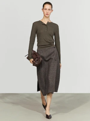 Spódnica Średniej Długości Kopertowa Z Guzikami - Szarobrązowy - Massimo Dutti - Female