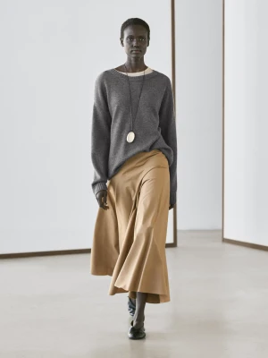 Rozkloszowana Spódnica Midi Z Karczkiem - Wielbłądzi - - Massimo Dutti - Kobieta