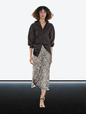 Spódnica Średniej Długości Z Haftem I Cyrkoniami - Srebrny - - Massimo Dutti - Kobieta