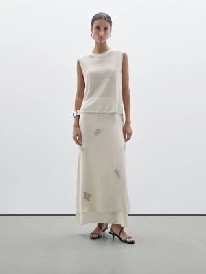 Zdjęcie produktu Spódnica Średniej Długości Z Haftem - Surowy - - Massimo Dutti - Kobieta