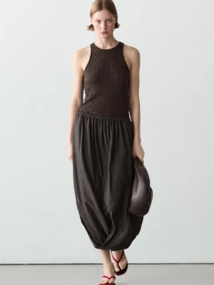Spódnica Średniej Długości Z Marszczoną Talią - Brązowy - - Massimo Dutti - Kobieta