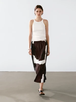 Spódnica Średniej Długości Z Ozdobnej Tkaniny Z Nadrukiem - Czekoladowy - - Massimo Dutti - Kobieta