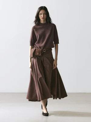 Spódnica Średniej Długości Z Paskiem I Ozdobnymi Przeszyciami - Brązowy - - Massimo Dutti - Kobieta