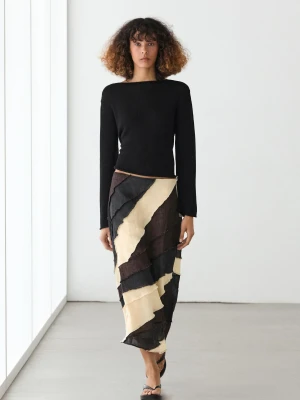 Spódnica Średniej Długości Z Warstwami Z Lnu - Brązowy - - Massimo Dutti - Kobieta