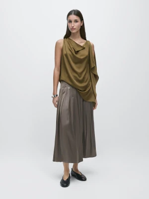 Spódnica Średniej Długości Z Woskowanym Wykończeniem - Szary - - Massimo Dutti - Kobieta