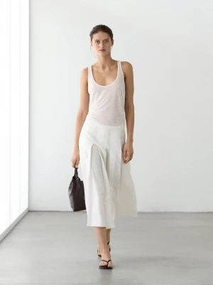 Spódnica Średniej Długości Z Zakładkami - Biały - - Massimo Dutti - Kobieta