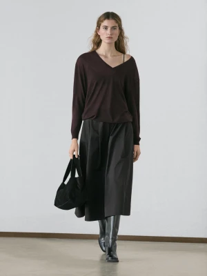 Spódnica Średniej Długości Z Zakładkami - Czarny - - Massimo Dutti - Kobieta