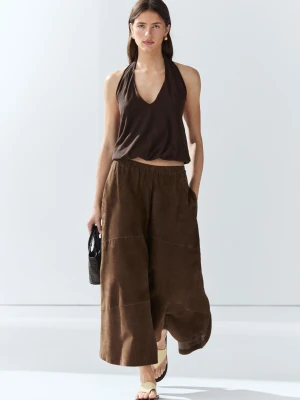 Spódnica Średniej Długości Z Zamszowej Skóry - Brązowy - - Massimo Dutti - Kobieta