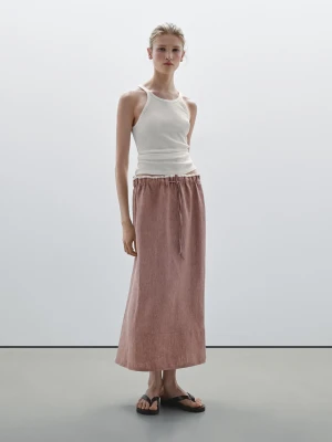Spódnica Średniej Długości Ze 100% Lnu Z Gumką W Pasie - Umiarkowana Pomarańcz - - Massimo Dutti - Kobieta