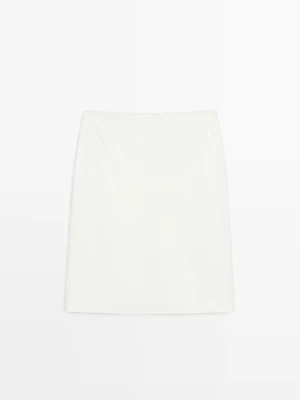 Spódnica Średniej Długości Ze Skóry Nappa - Biały - - Massimo Dutti - Kobieta