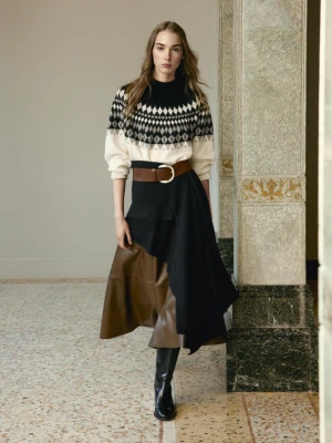 Spódnica Średniej Długości Ze Skóry Nappa Z Widocznymi Szwami - Czarny - - Massimo Dutti - Kobieta