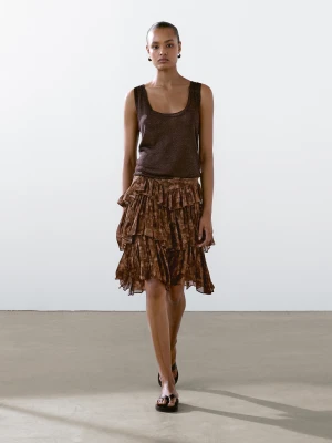 Spódnica W Kwiaty Z Falbanami - Czekoladowy - - Massimo Dutti - Kobieta