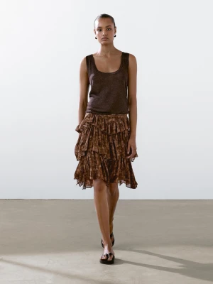 Spódnica W Kwiaty Z Falbanami - Czekoladowy - - Massimo Dutti - Kobieta