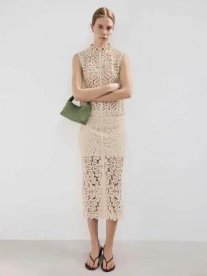 Spódnica z ażurowej dzianiny piaskowy - Kobieta - - MANGO
