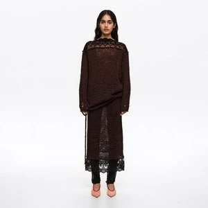 Spódnica z dzianiny z koronką ciemnobrązowa BIMBA Y LOLA