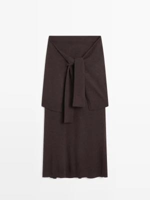 Spódnica Z Dzianiny Z Ozdobnymi Rękawami - Czekoladowy - - Massimo Dutti - Kobieta