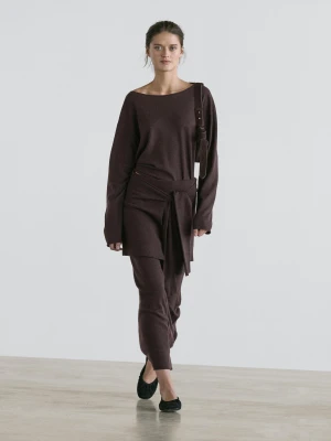 Spódnica Z Dzianiny Z Ozdobnymi Rękawami - Czekoladowy - - Massimo Dutti - Kobieta