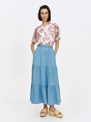 Spódnica z falbaniastym wykończeniem z imitacji denimu Top Secret