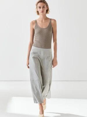 Zamszowa Rozkloszowana Spódnica Midi Z Paskiem - Szary/Niebieski - - Massimo Dutti - Kobieta