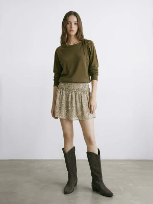 Spódnica ze wzorem i falbanką khaki - Dziewczyna - - MANGO TEEN