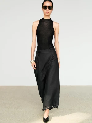 Spódnicospodnie Ze 100% Lnu Z Haftem - Czarny - - Massimo Dutti - Female