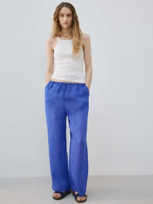 Spodnie 100% ramia z efektem overdyed niebieski - Kobieta - - MANGO