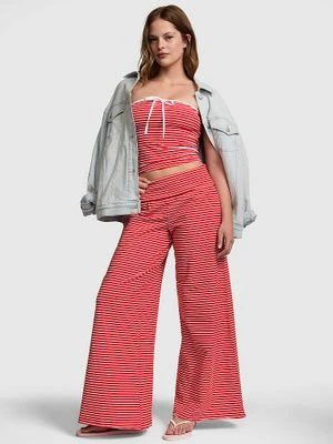 Spodnie All-Day Cotton z wywijanym pasem i szeroką nogawką Victoria's Secret