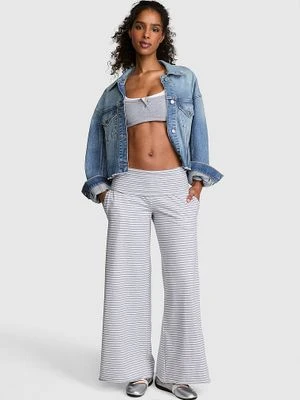 Spodnie All-Day Cotton z wywijanym pasem i szeroką nogawką Victoria's Secret