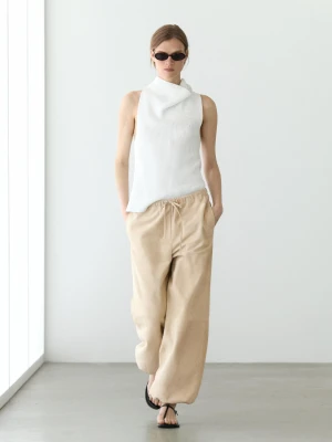 Spodnie Alladynki Z Zamszowej Skóry - Waniliowy - - Massimo Dutti - Kobieta