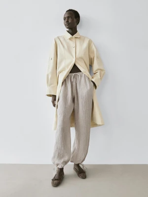 Spodnie Alladynki Ze 100% Lnu O Waflowym Splocie - Piaskowy - - Massimo Dutti - Kobieta