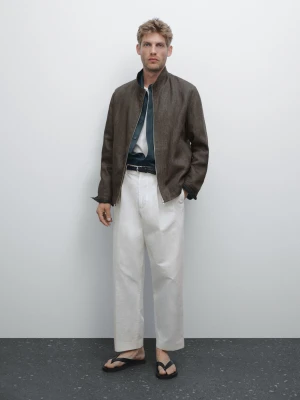 Spodnie Balloon Fit Z Podwójnymi Zakładkami - Surowy - - Massimo Dutti - Male