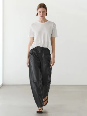 Spodnie Balloon Fit Ze Skóry Nappa - Czarny - - Massimo Dutti - Kobieta