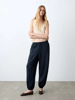 Spodnie balloon z bawełny granatowy - Dziewczyna - - MANGO TEEN