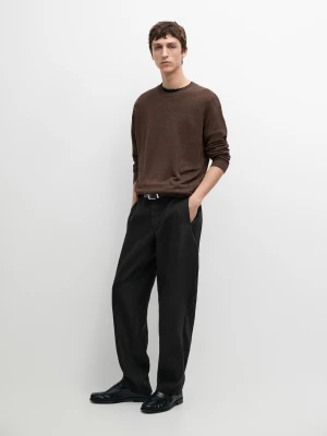 Spodnie Barrel Fit Z Lnu O Kroju Tailoring - Czarny - - Massimo Dutti - Mężczyzna