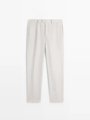 Spodnie Barrel Fit Z Lnu O Kroju Tailoring - Lodowy - - Massimo Dutti - Mężczyzna