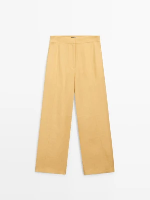 Spodnie Barrel Fit Z Lnu - Żółty - - Massimo Dutti - Kobieta