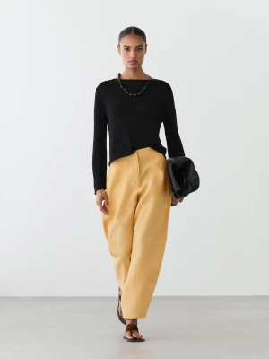 Spodnie Barrel Fit Z Lnu - Żółty - - Massimo Dutti - Kobieta